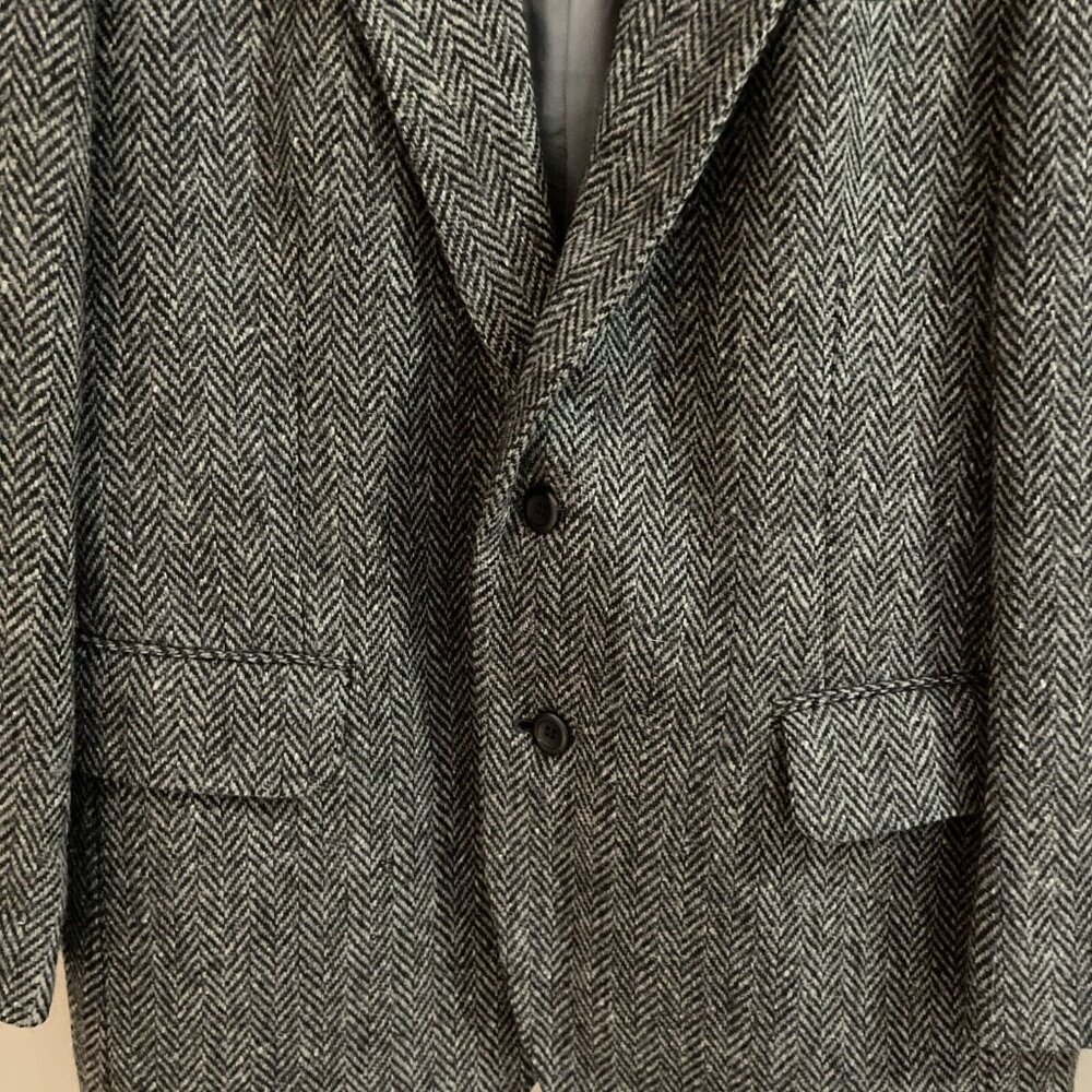 Vintage Jordache Blazer Jacket Men 42R Black Herringbone 100% Wool 90s NWOT Read - Picture 3 of 16